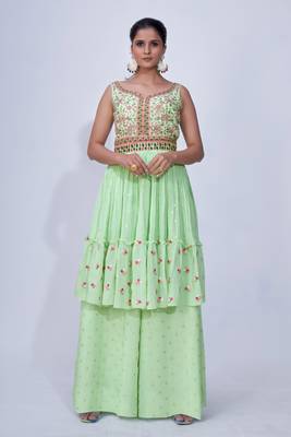 Fusionic green mirror_work readymade-suits With Dupatta 1