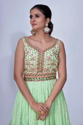 Fusionic green mirror_work readymade-suits With Dupatta