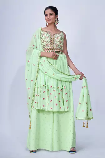 Fusionic green mirror_work readymade-suits With Dupatta