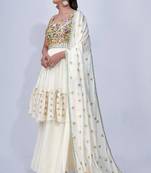 Fusionic off-white mirror_work readymade-suits With Dupatta