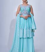 Fusionic aqua-blue mirror_work readymade-suits With Dupatta
