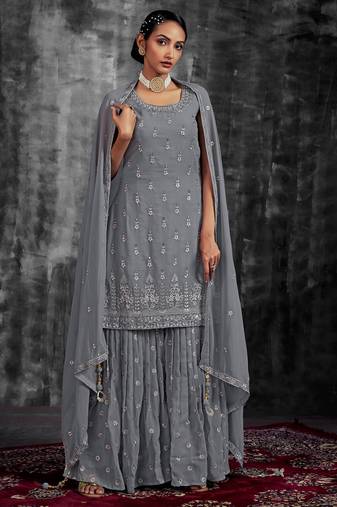 Fusionic grey mirror_work readymade-suits With Dupatta