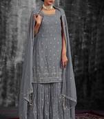 Fusionic grey mirror_work readymade-suits With Dupatta