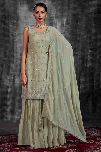 Fusionic green mirror_work readymade-suits With Dupatta