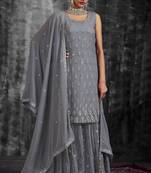 Fusionic grey mirror_work readymade-suits With Dupatta