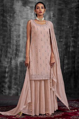 Fusionic peach mirror_work readymade-suits With Dupatta