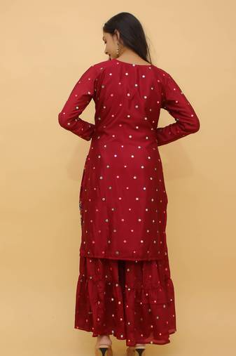 Fusionic maroon sequins_work readymade-suits With Dupatta
