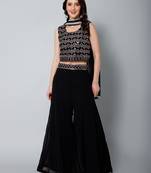 Women Black Crop Top Palazzo Set