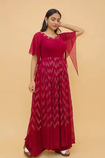 Fusionic raspberry  readymade-suits With Dupatta