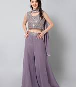 Purple Georgette Crop Top Palazzo Set