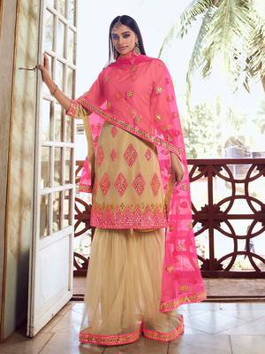 Fusionic beige thread_work dress-materials With Dupatta 1