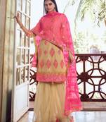 Fusionic beige thread_work dress-materials With Dupatta