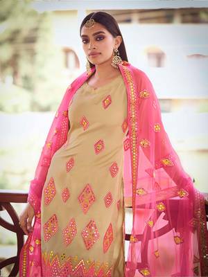 Fusionic beige thread_work dress-materials With Dupatta 2