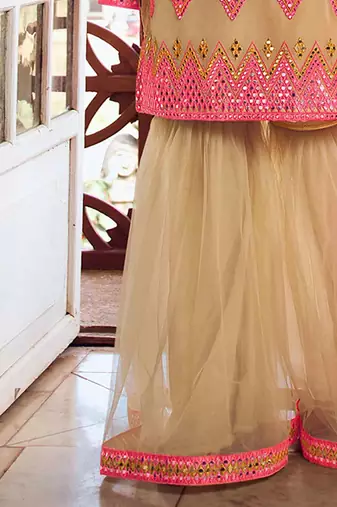 Fusionic beige thread_work dress-materials With Dupatta