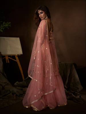Fusionic pink thread_work dress-materials With Dupatta 1