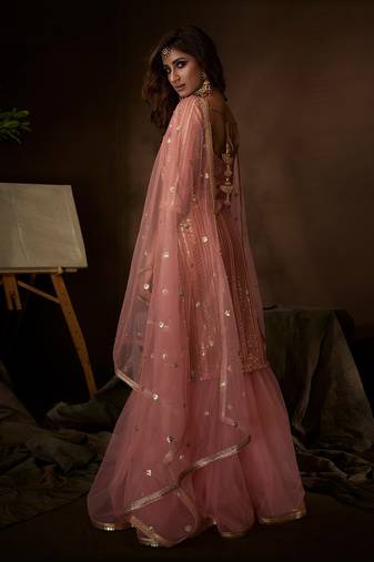 Fusionic pink thread_work dress-materials With Dupatta
