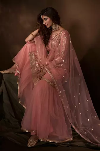 Fusionic pink thread_work dress-materials With Dupatta