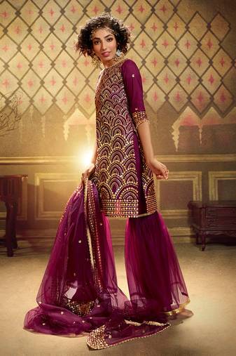 Fusionic wine sequins_work dress-materials With Dupatta