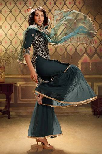 Fusionic green sequins_work dress-materials With Dupatta