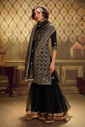Fusionic black sequins_work dress-materials With Dupatta