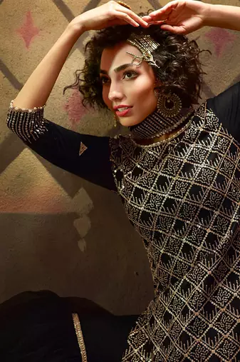 Fusionic black sequins_work dress-materials With Dupatta