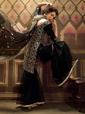 Fusionic black sequins_work dress-materials With Dupatta 3