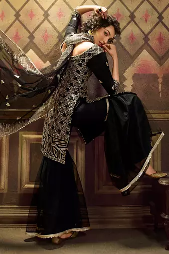 Fusionic black sequins_work dress-materials With Dupatta