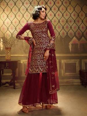 Fusionic maroon sequins_work dress-materials With Dupatta 1