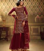 Fusionic maroon sequins_work dress-materials With Dupatta