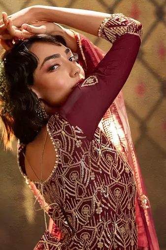 Fusionic maroon sequins_work dress-materials With Dupatta