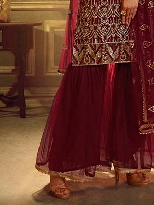 Fusionic maroon sequins_work dress-materials With Dupatta 4