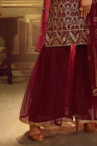 Fusionic maroon sequins_work dress-materials With Dupatta