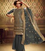 Fusionic grey sequins_work dress-materials With Dupatta