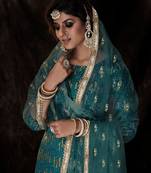 Fusionic teal sequins_work dress-materials With Dupatta