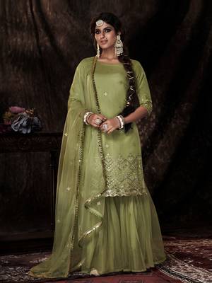 Fusionic parrot-green sequins_work dress-materials With Dupatta 1
