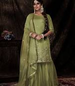 Fusionic parrot-green sequins_work dress-materials With Dupatta