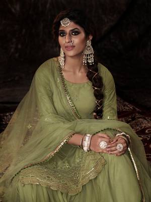 Fusionic parrot-green sequins_work dress-materials With Dupatta 3