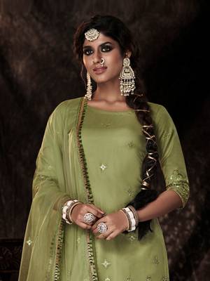 Fusionic parrot-green sequins_work dress-materials With Dupatta 4