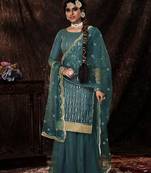 Fusionic teal sequins_work dress-materials With Dupatta