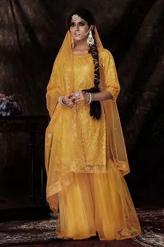 Fusionic mustard sequins_work dress-materials With Dupatta