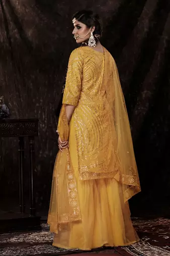 Fusionic mustard sequins_work dress-materials With Dupatta