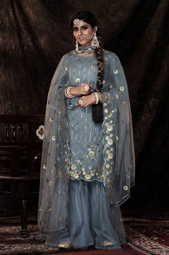 Fusionic grey sequins_work dress-materials With Dupatta