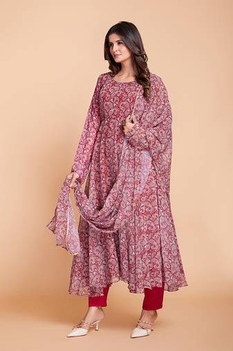 Fusionic maroon gota_patti readymade-suits With Dupatta