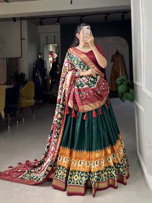 Women's Tussar Silk With Patola Print And Foil Work Lehenga Choli 1