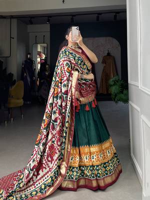 Women's Tussar Silk With Patola Print And Foil Work Lehenga Choli 3