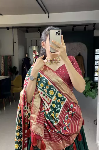 Women's Tussar Silk With Patola Print And Foil Work Lehenga Choli