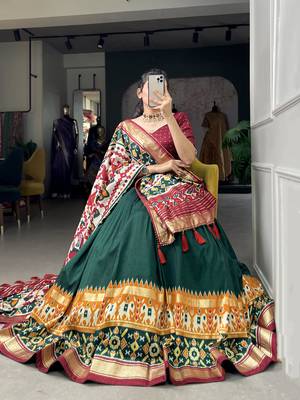 Women's Tussar Silk With Patola Print And Foil Work Lehenga Choli 5