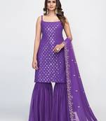 Fusionic purple sequins_work readymade-suits With Dupatta