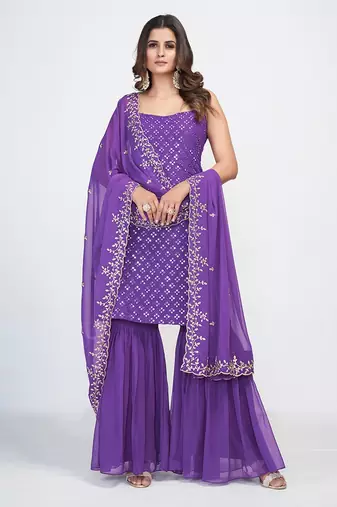 Fusionic purple sequins_work readymade-suits With Dupatta