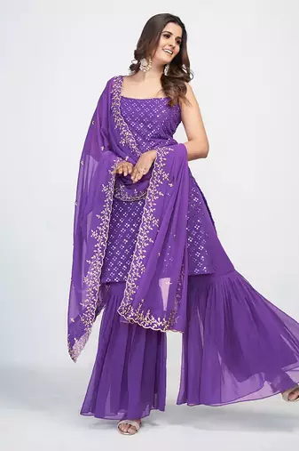Fusionic purple sequins_work readymade-suits With Dupatta